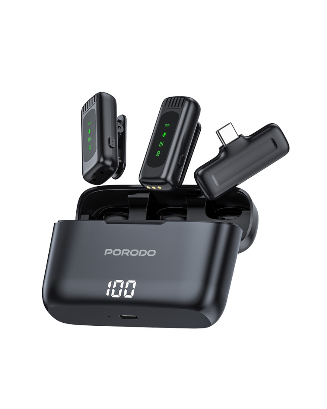 Porodo Lavalier Double Microphone with Charging Case