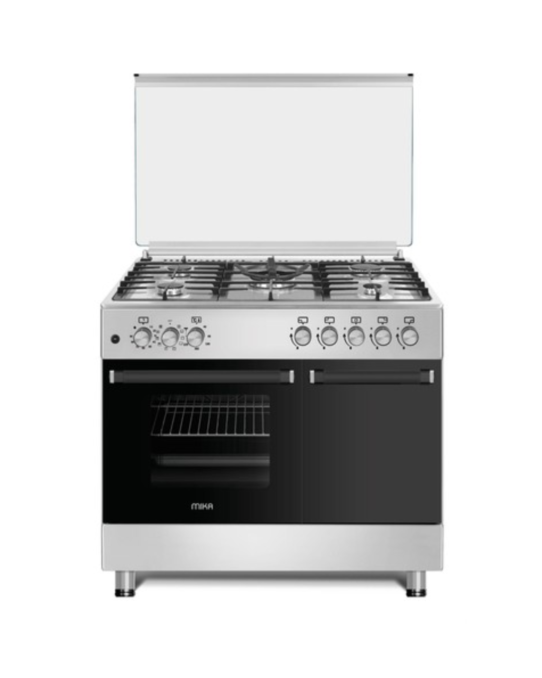 MIKA Standing Cooker, 90cm x 60cm, 5 Gas Pool Jet Burners (1 Wok), FLAME FAILURE SAFETY, Auto Ignition,