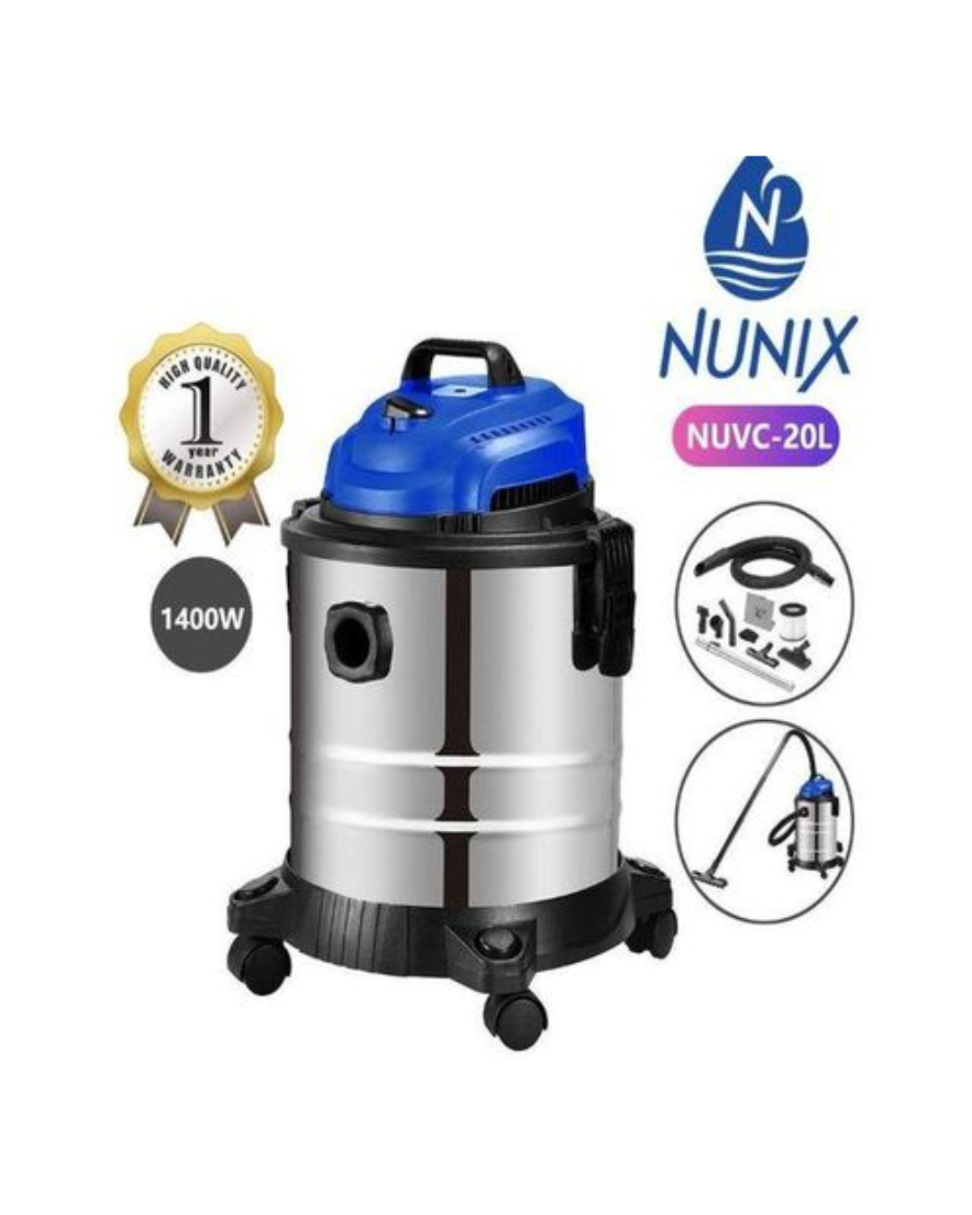 Nunix Vacuum Cleaner 3 In 1 Wet And Dry, 20l NUVC-20L